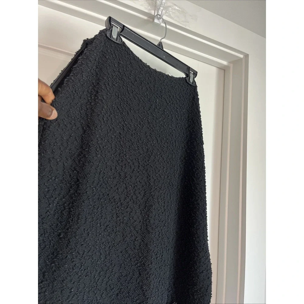 St John Knit Black Textured Wool Blend Pencil Skirt Size 16 Luxury